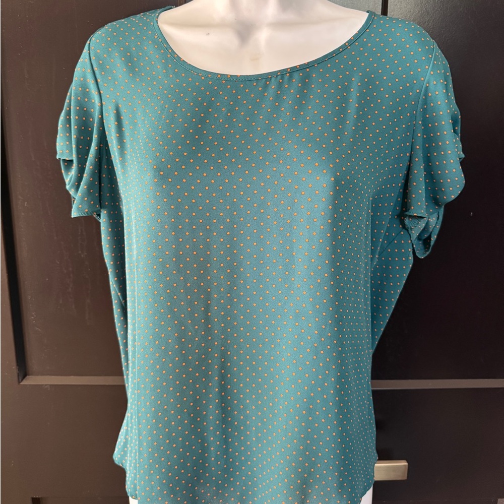 Lily White Teal and Orange Dot Blouse